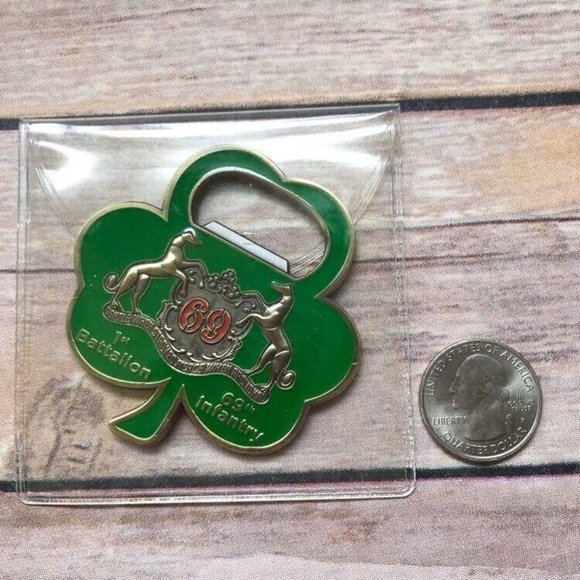 Fighting 69th New York Infantry Clover Bottle Opener 2.5” Challenge Coin Diecast - Picture 8 of 8